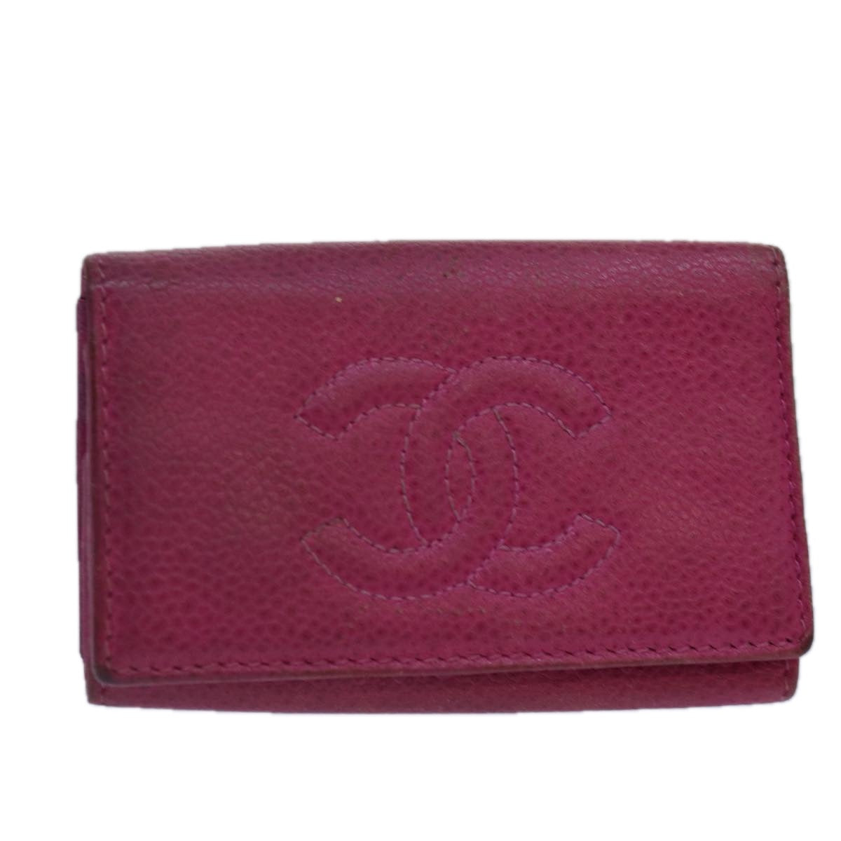 CHANEL Key Case Caviar Skin Pink Gold CC Auth ac3181