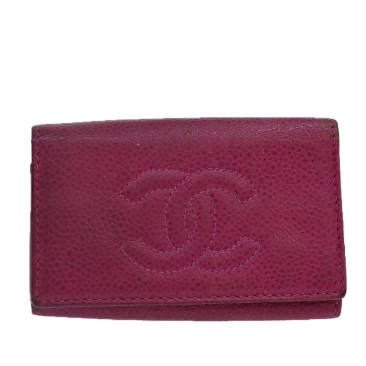 CHANEL Key Case Caviar Skin Pink Gold CC Auth ac3181