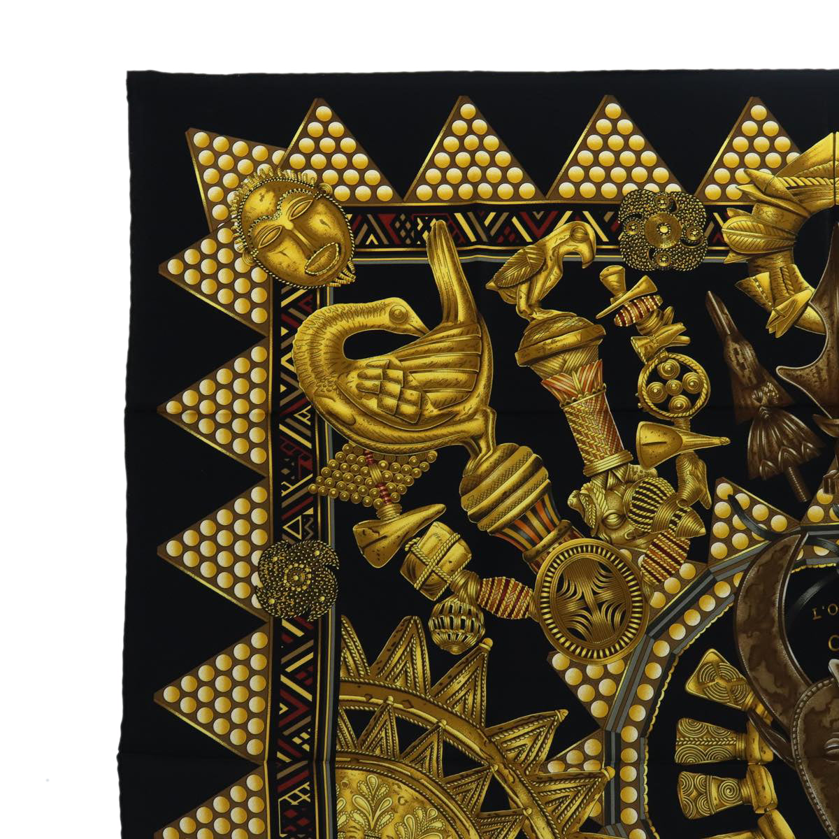 HERMES Carre 90 Scarf ""L'OR DES CHEFS"" Silk Black Yellow Auth ac3185 - 0