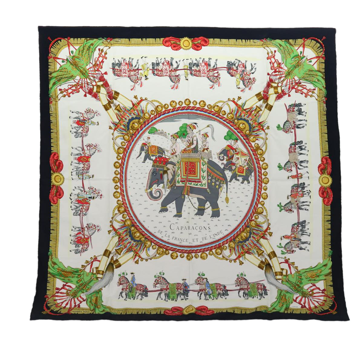 HERMES Carre 90 Scarf ""Caparacons de la France et de L'inde"" Silk Auth ac3187