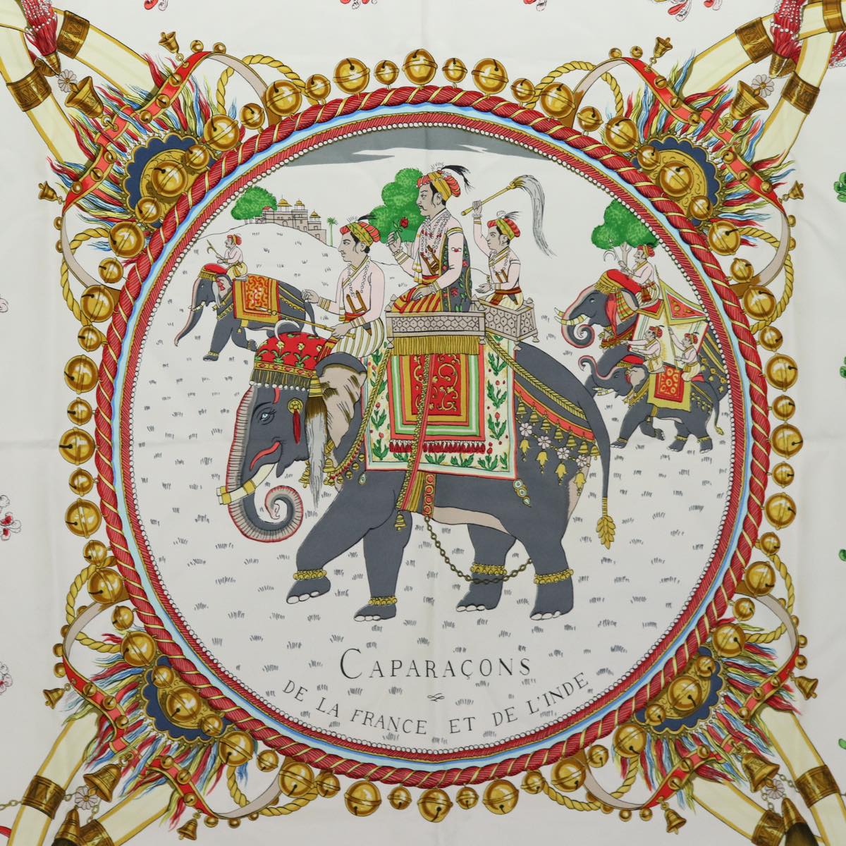 HERMES Carre 90 Scarf ""Caparacons de la France et de L'inde"" Silk Auth ac3187