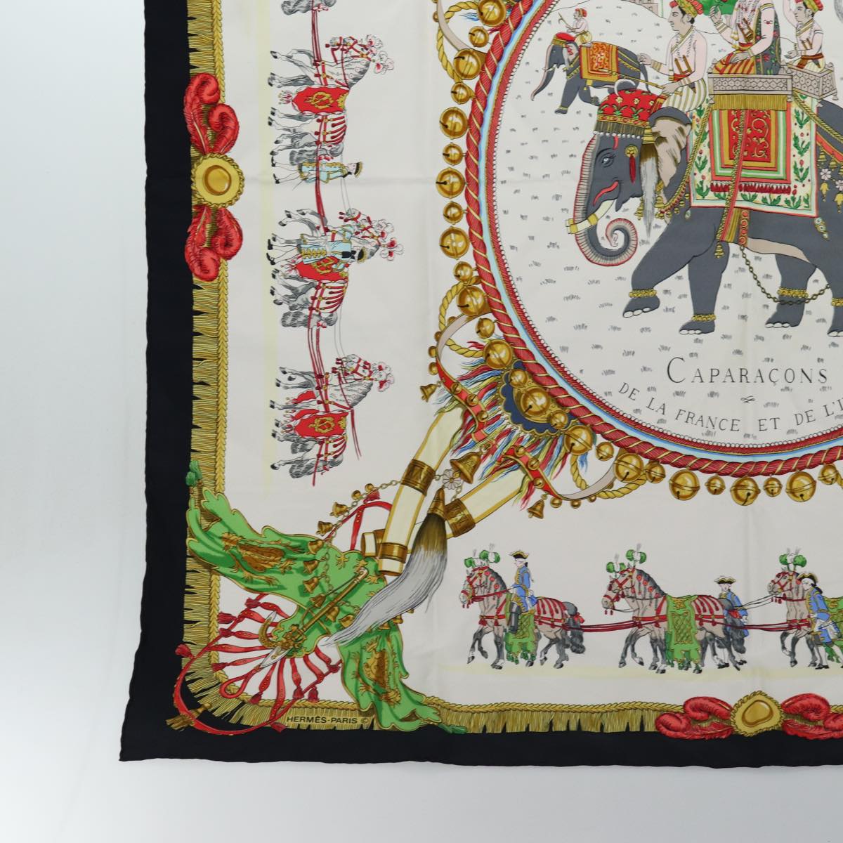 HERMES Carre 90 Scarf ""Caparacons de la France et de L'inde"" Silk Auth ac3187