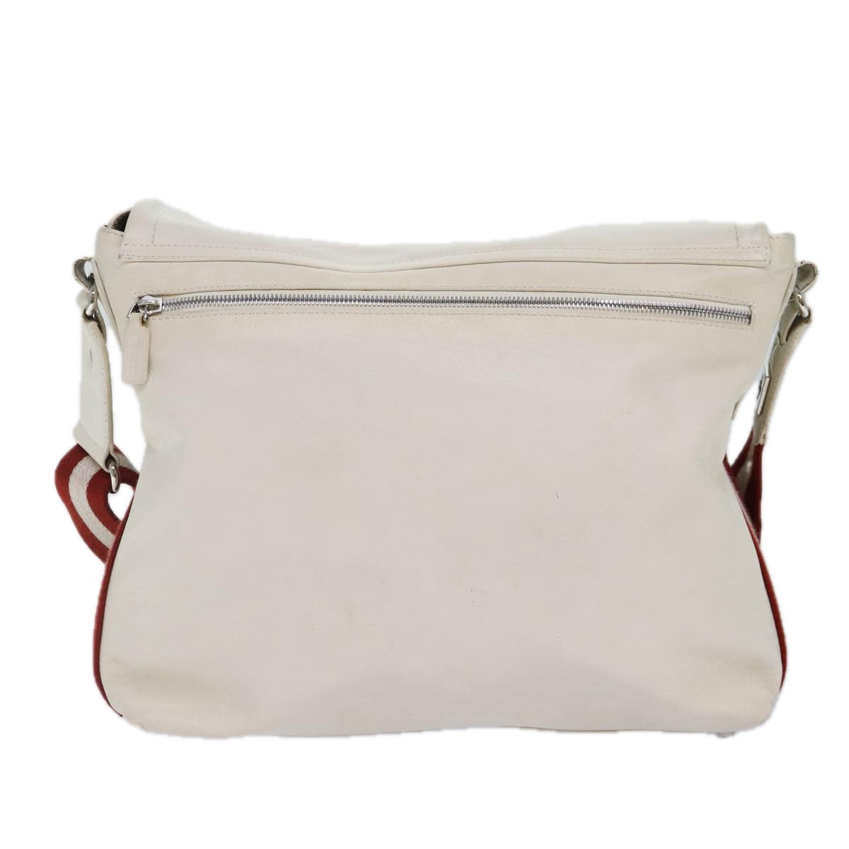 BALLY Shoulder Bag Leather White Silver Auth ac3189 - 0