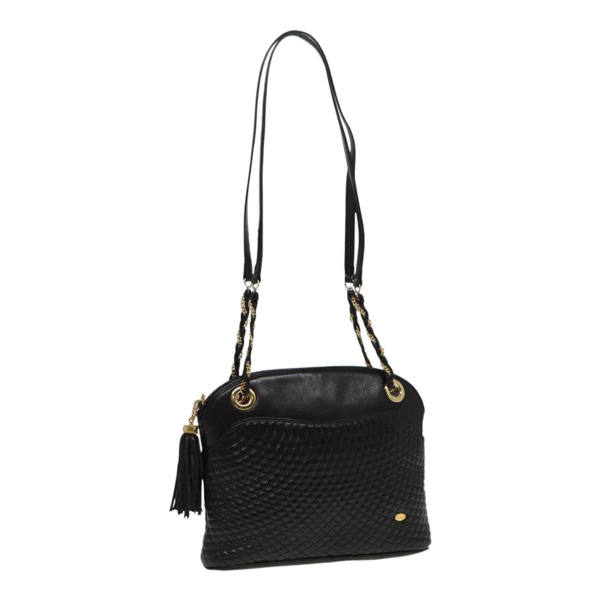 BALLY Chain Shoulder Bag Leather Gold Black Auth ac3193