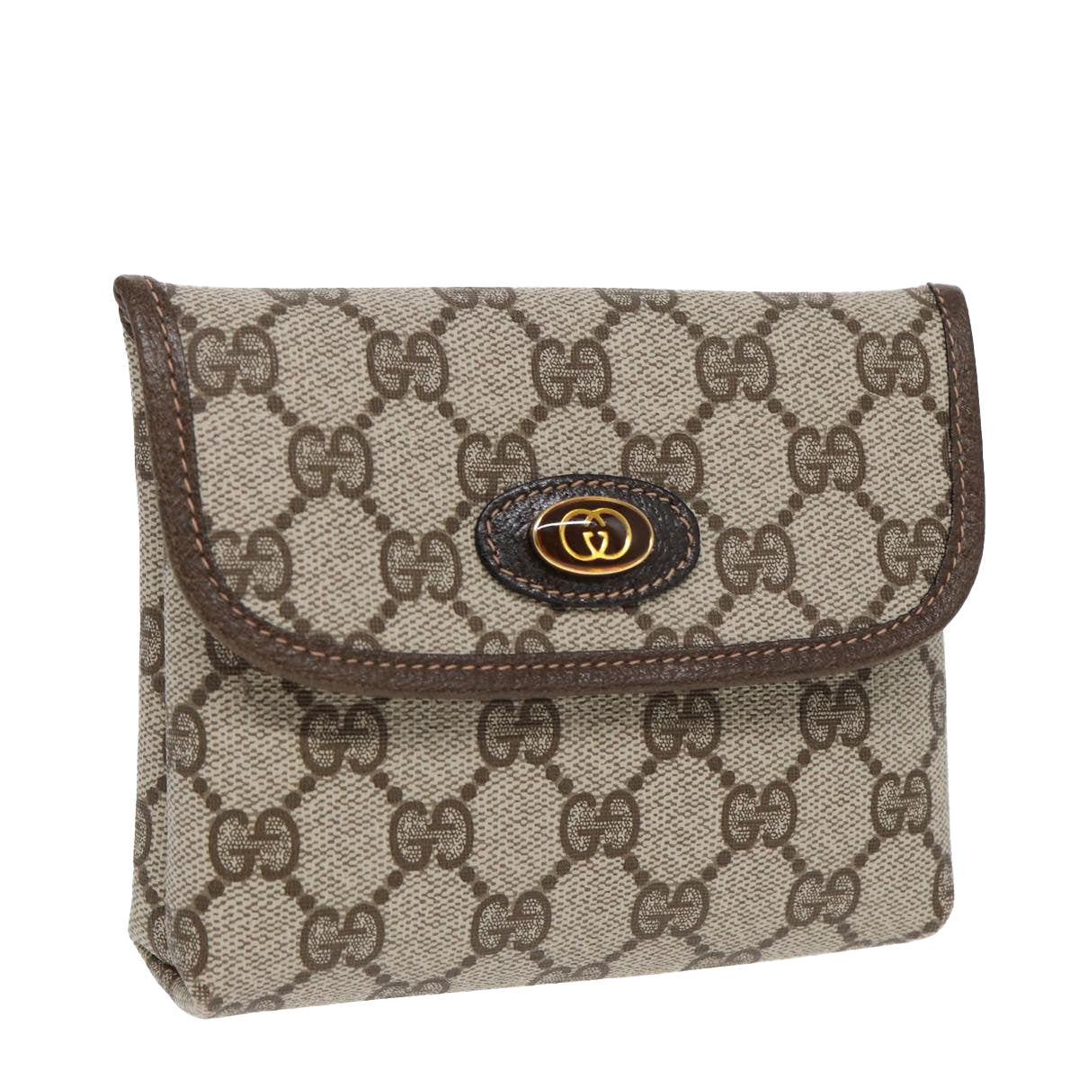 GUCCI GG Supreme Pouch PVC Leather Beige 39 039 4493 Auth ac3194