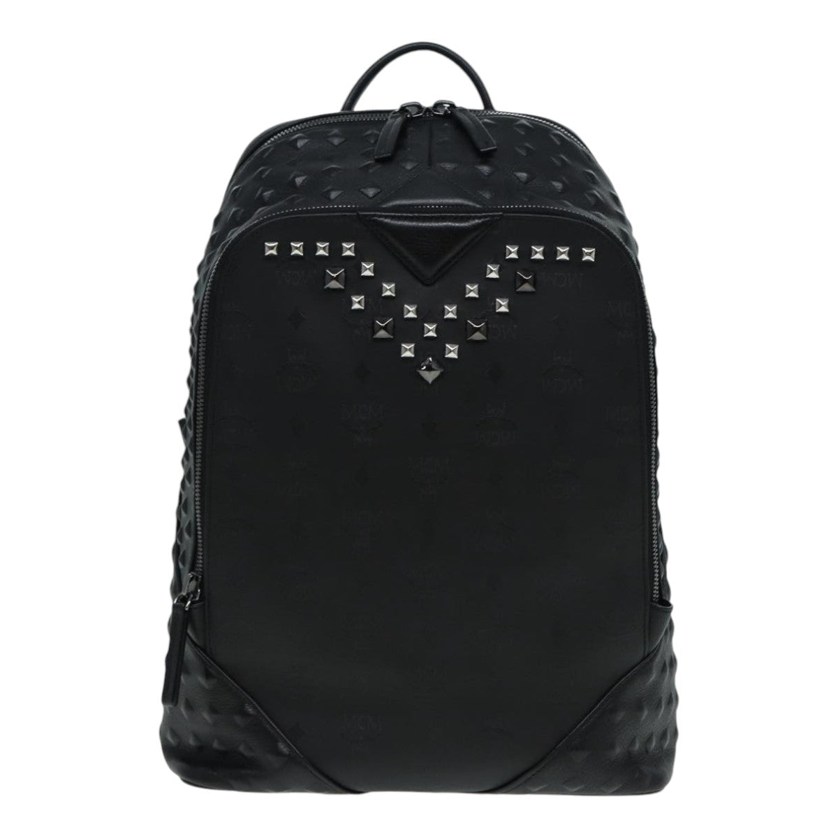 MCM Vicetos Logogram Studs Backpack PVC Black Auth ac3197