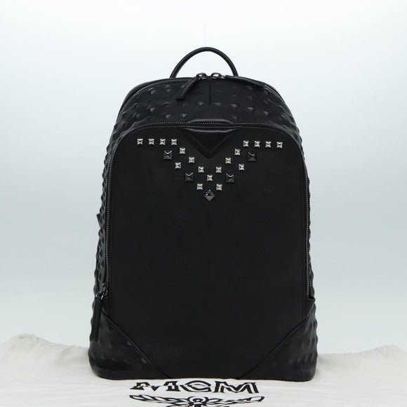 MCM Vicetos Logogram Studs Backpack PVC Black Auth ac3197