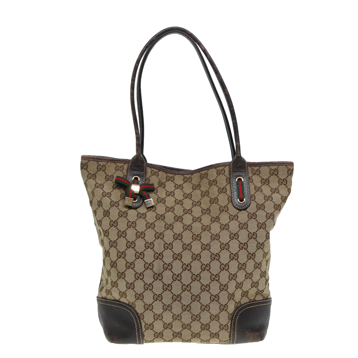 GUCCI GG Canvas Web Sherry Line Tote Bag Beige Gold Red 181779 Auth ac3200