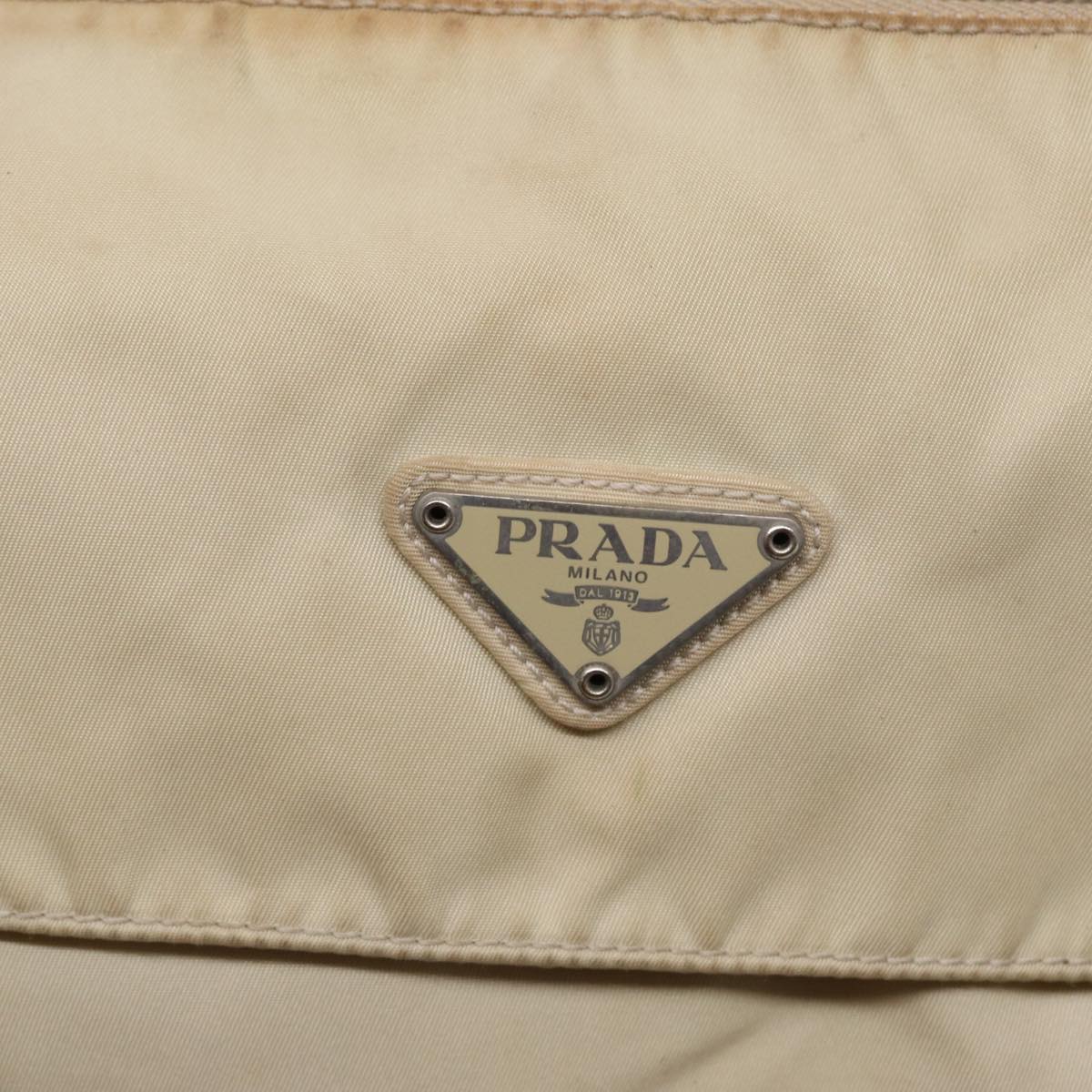 PRADA Shoulder Bag Nylon Cream Silver Auth ac3204