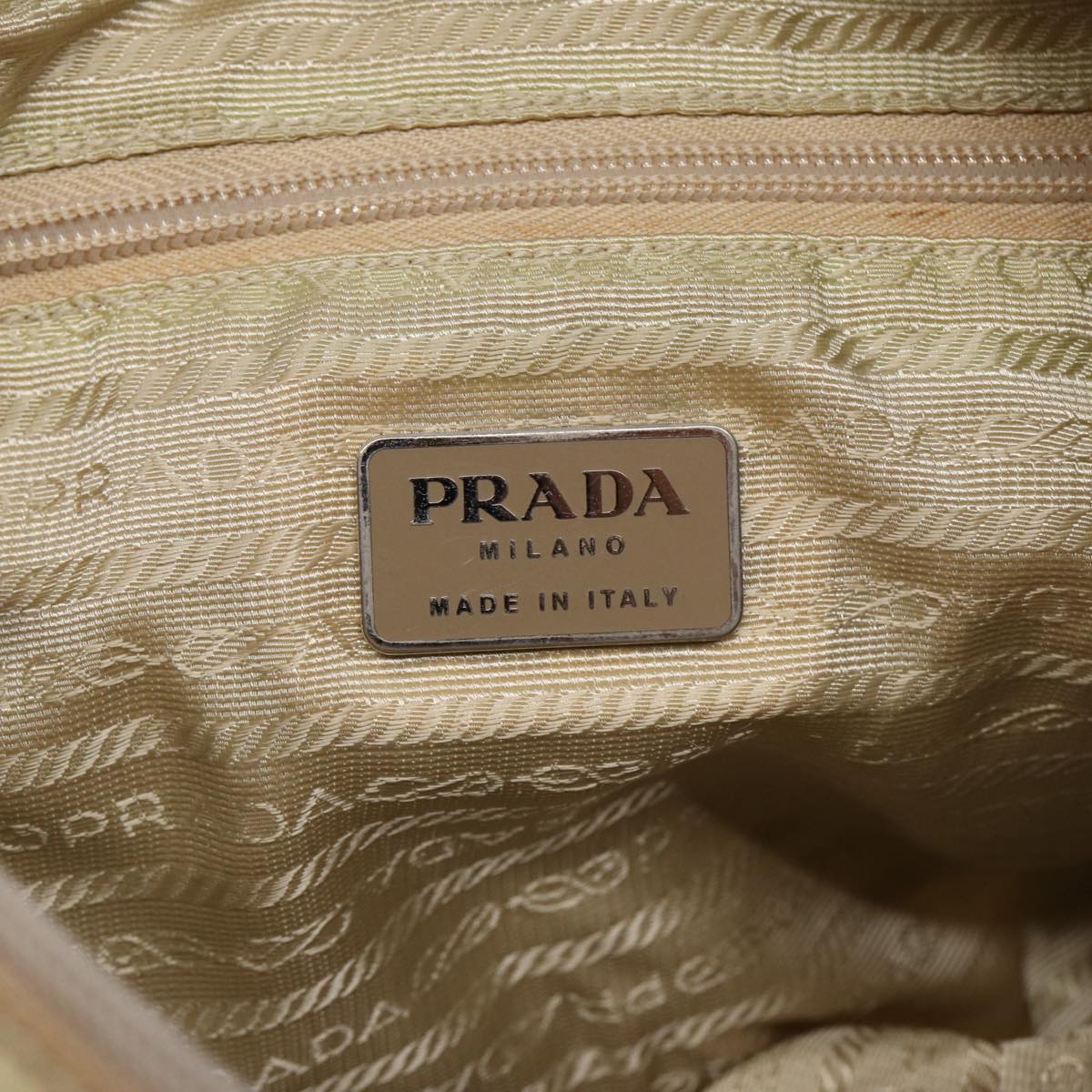 PRADA Shoulder Bag Nylon Cream Silver Auth ac3204