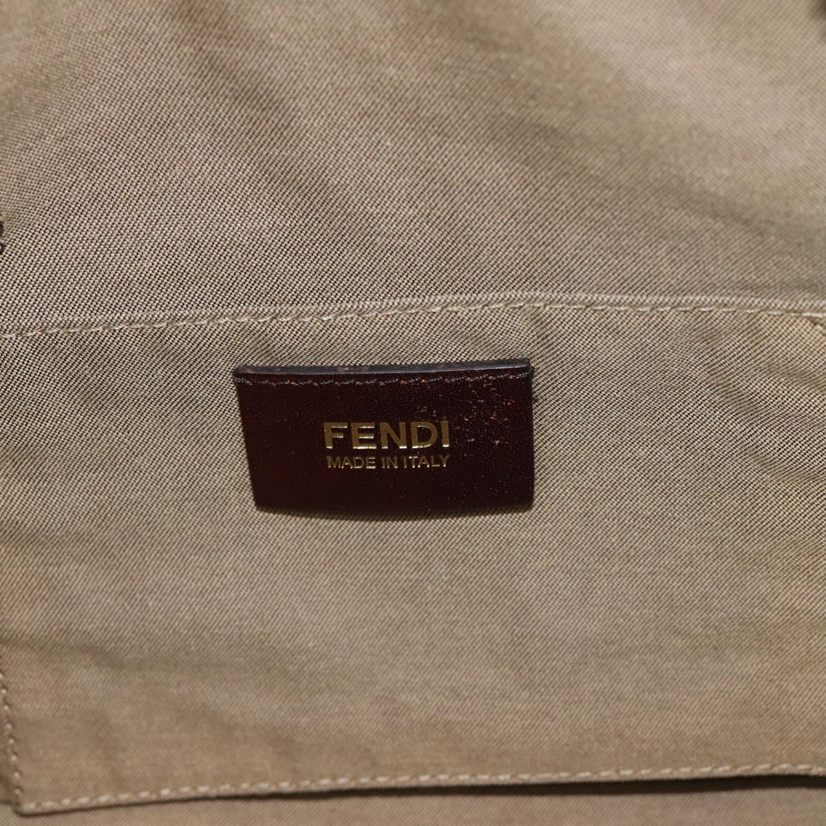 FENDI Zucchino Canvas Shoulder Bag Beige Gold Auth ac3210