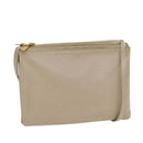 CELINE Trio Shoulder Bag Leather Beige Gold Auth ac3212-1