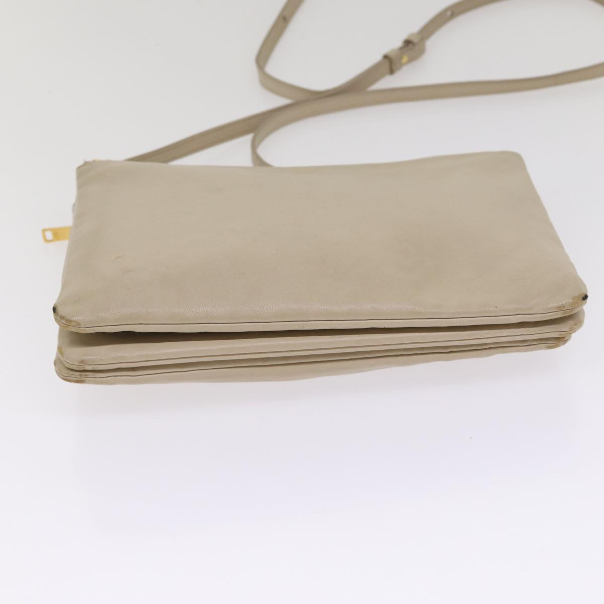 CELINE Trio Shoulder Bag Leather Beige Gold Auth ac3212