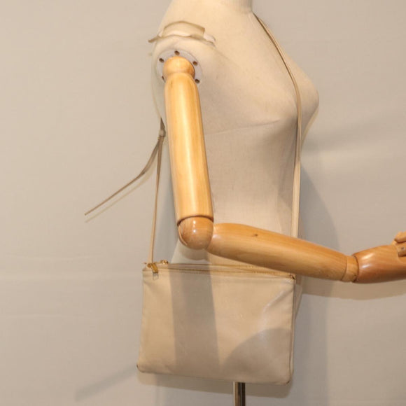 CELINE Trio Shoulder Bag Leather Beige Gold Auth ac3212