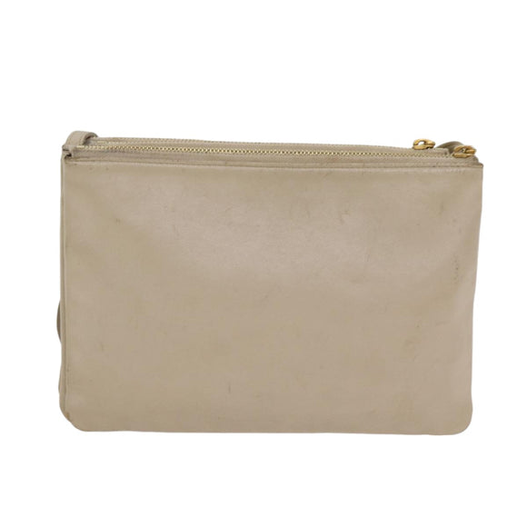CELINE Trio Shoulder Bag Leather Beige Gold Auth ac3212