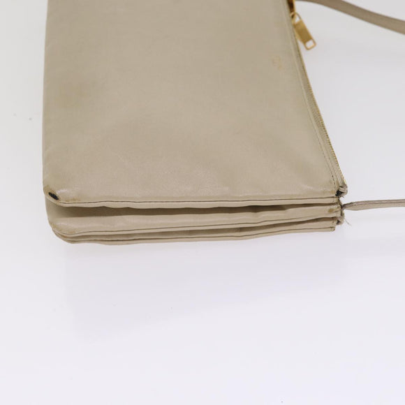 CELINE Trio Shoulder Bag Leather Beige Gold Auth ac3212
