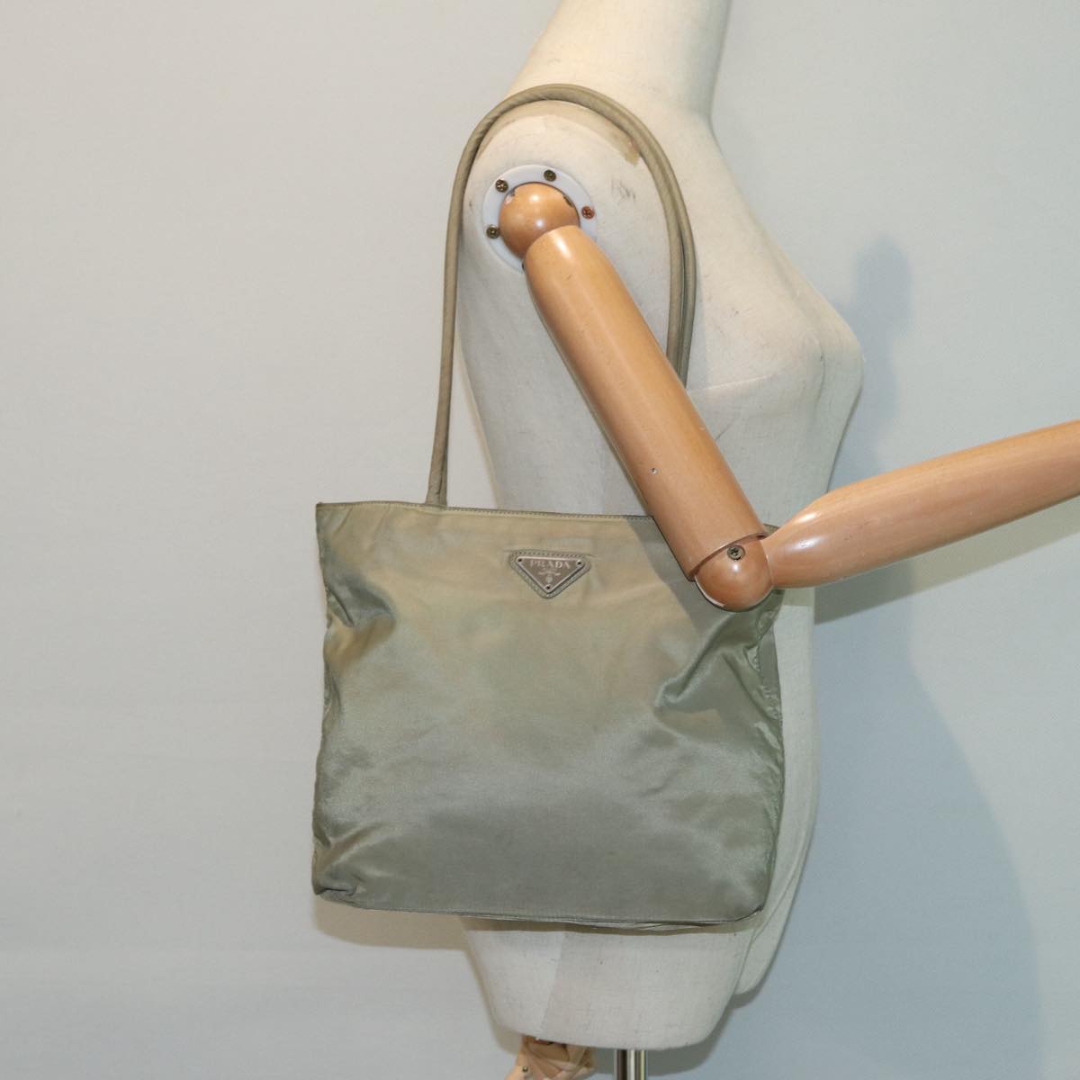 PRADA Tote Bag Nylon Beige Auth ac3213