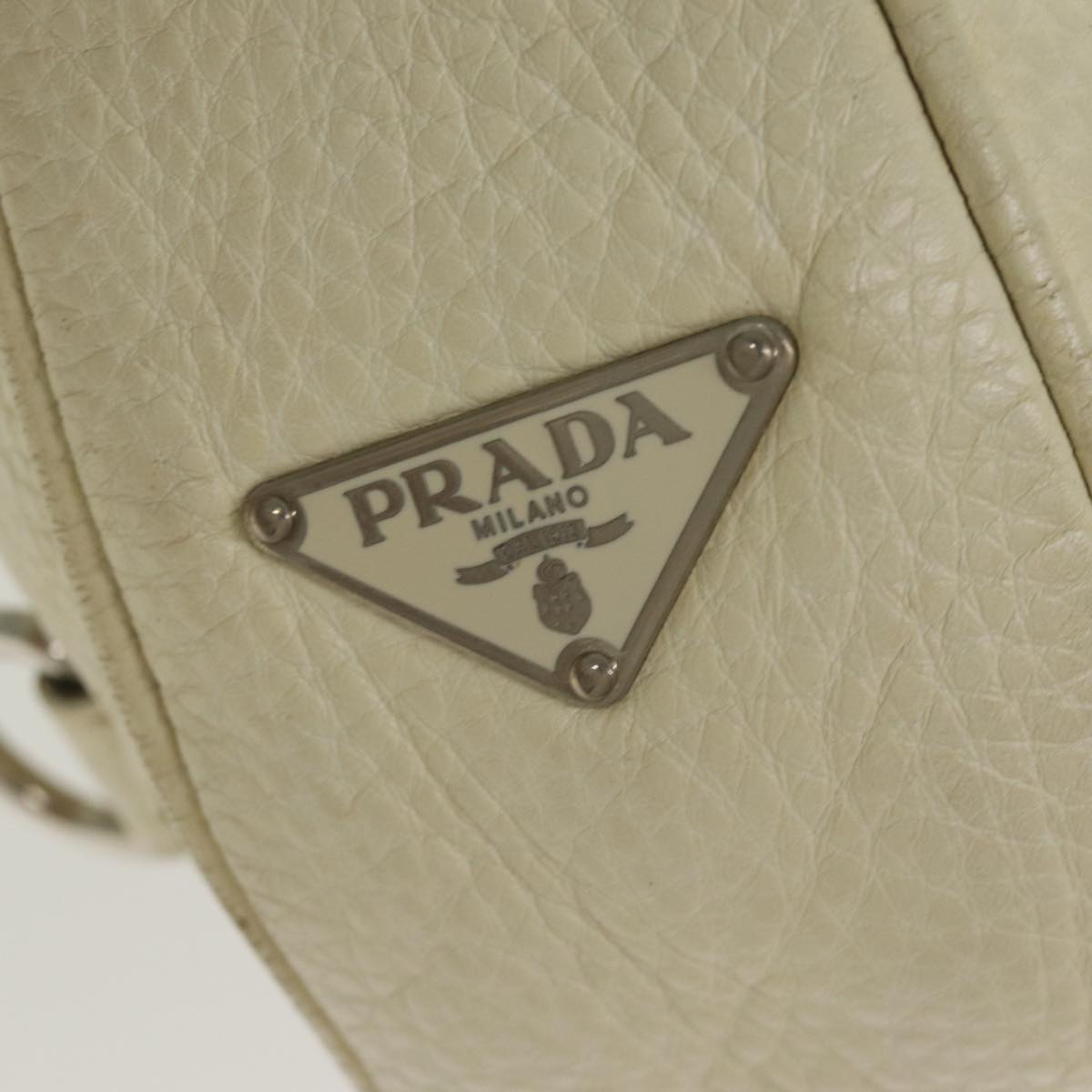 PRADA Shoulder Bag Leather White Silver Auth ac3215