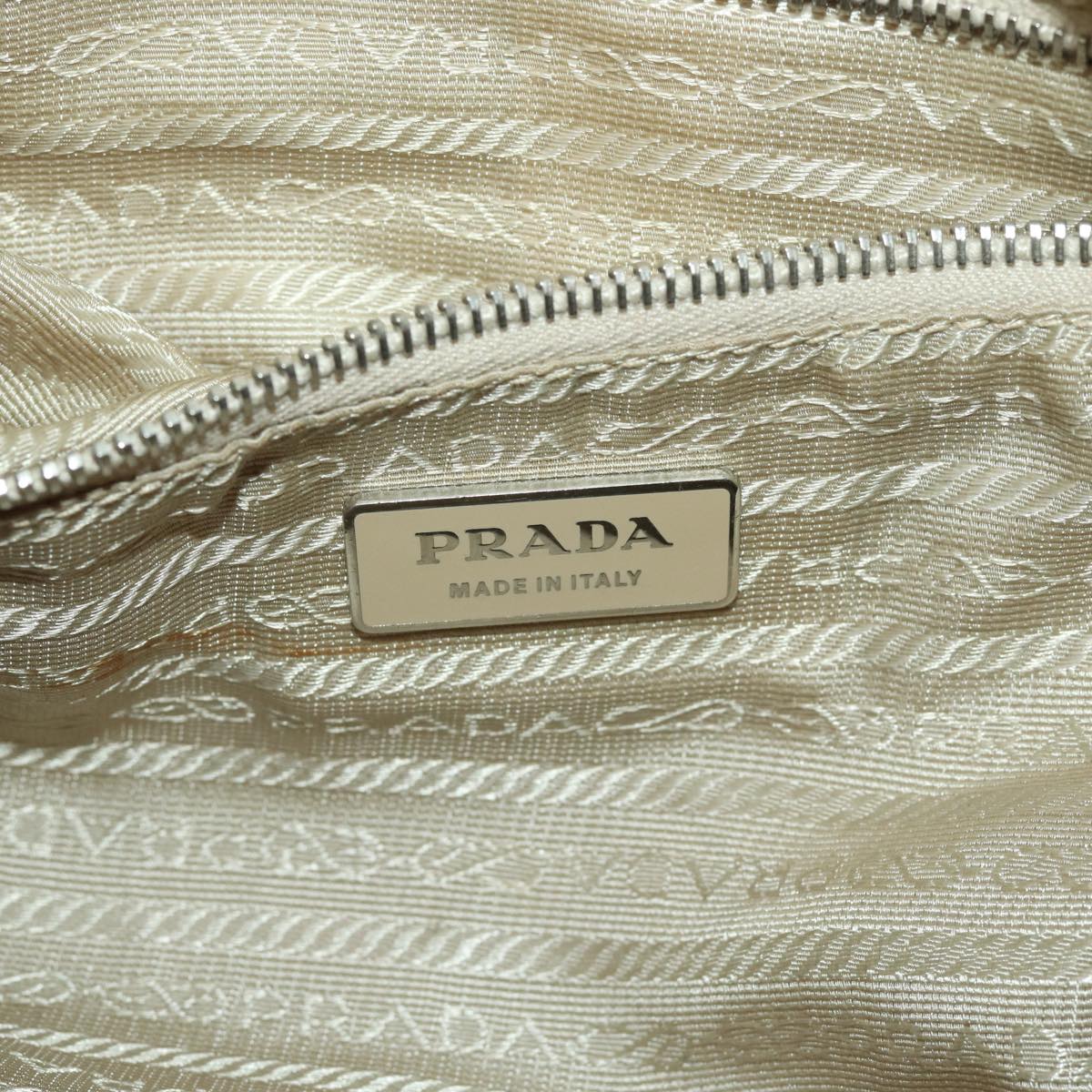 PRADA Shoulder Bag Leather White Silver Auth ac3215