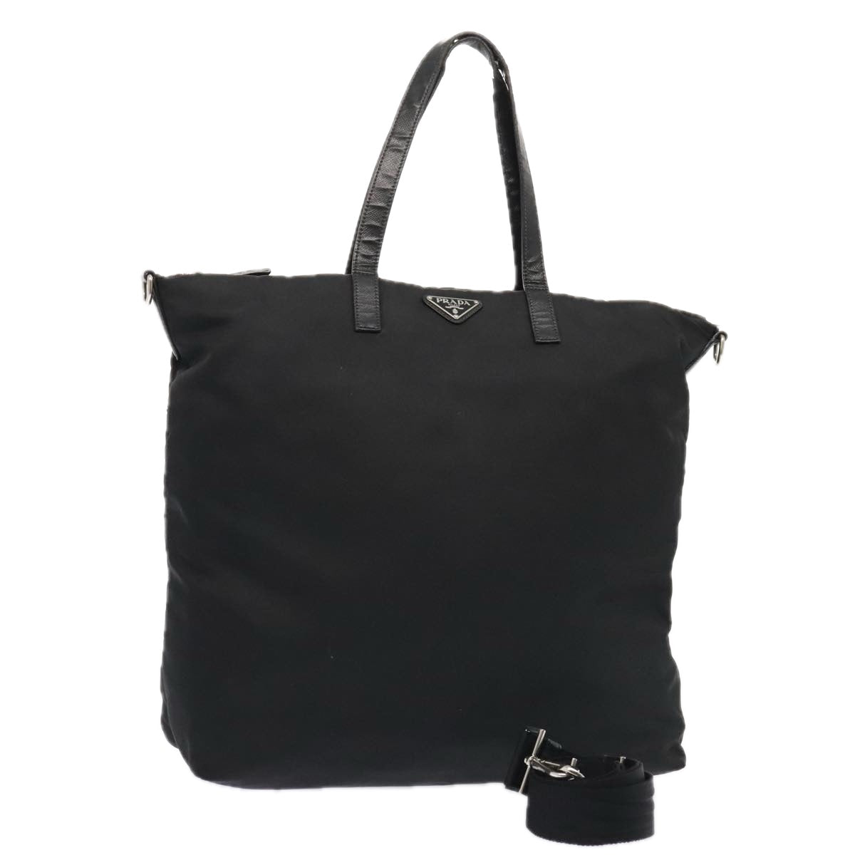 PRADA Tote Bag Nylon 2way Black Silver Auth ac3218