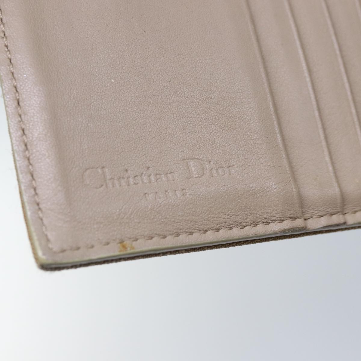 Christian Dior Trotter Canvas Wallet Beige Silver Auth ac3225