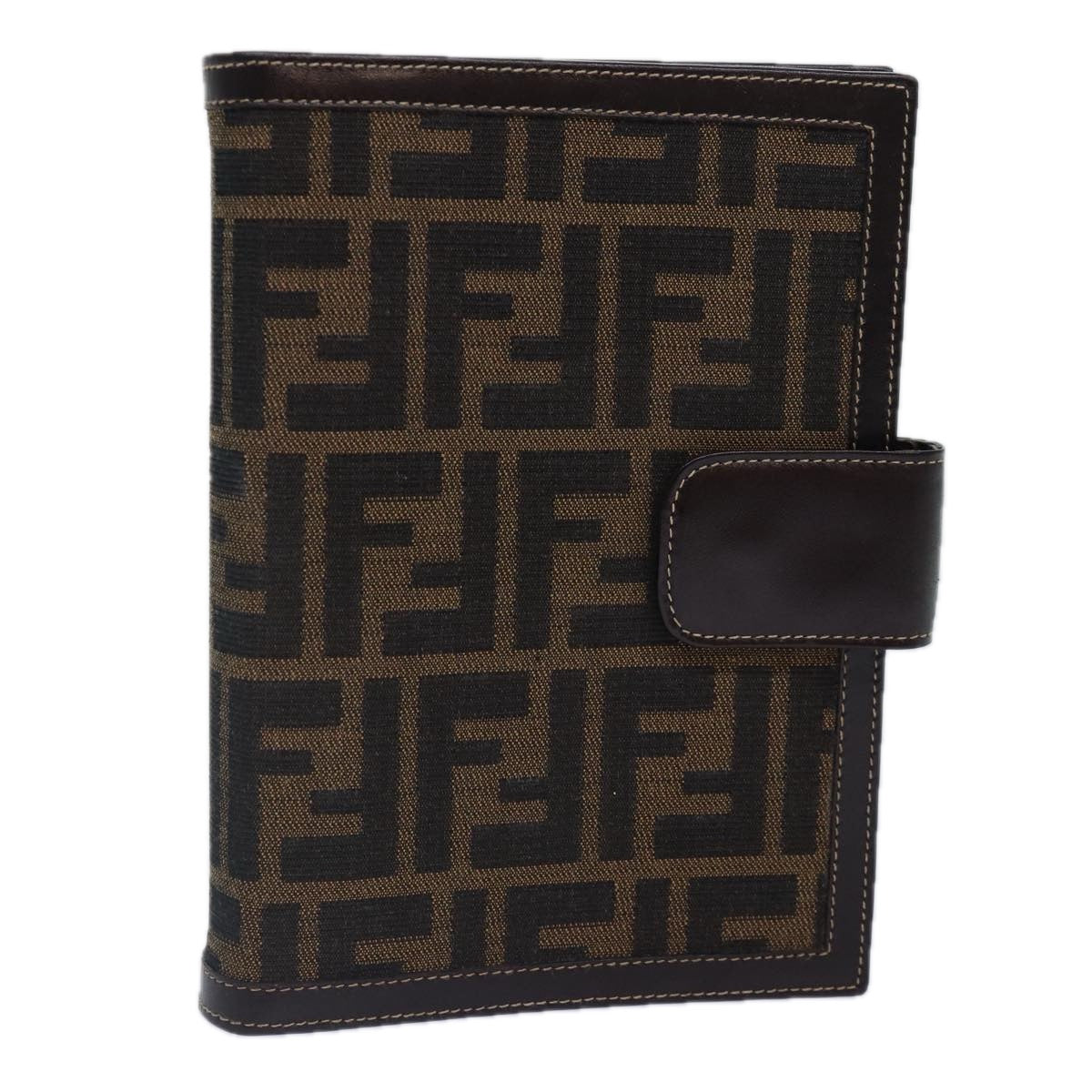 FENDI Zucca Canvas Day Planner Cover Brown Black gold Auth ac3226