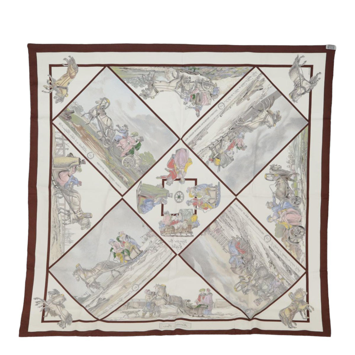 HERMES Carre 90 Scarf Voyages En Russie Silk Brown Beige Auth ac3230