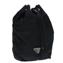 PRADA Drawstring Pouch Nylon Black Silver Auth ac3236-1