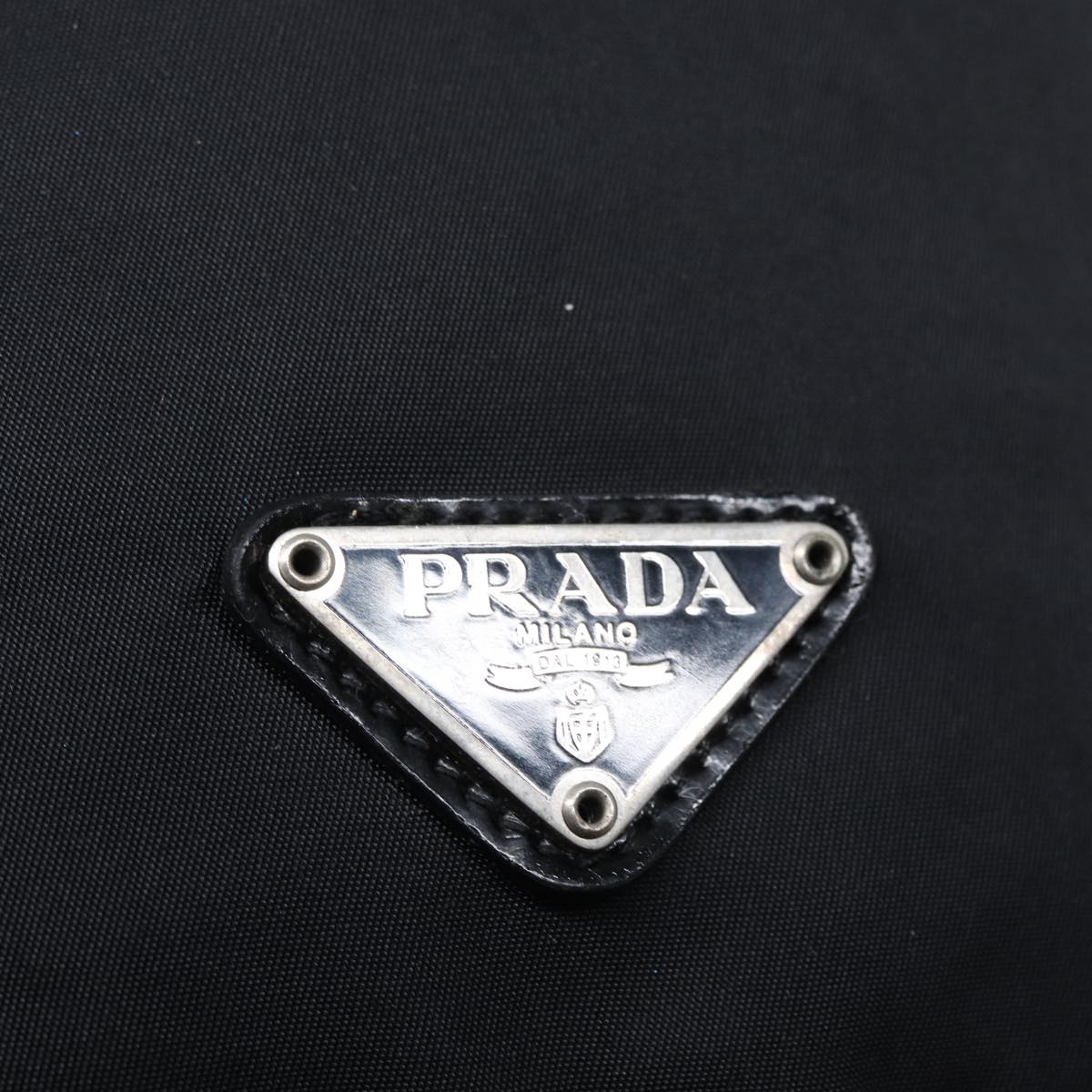 PRADA Drawstring Pouch Nylon Black Silver Auth ac3236