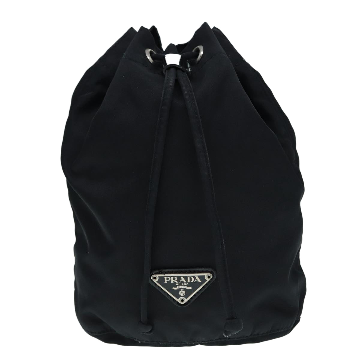 PRADA Drawstring Pouch Nylon Black Silver Auth ac3236