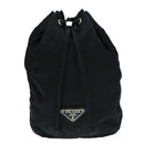 PRADA Drawstring Pouch Nylon Black Silver Auth ac3236-13