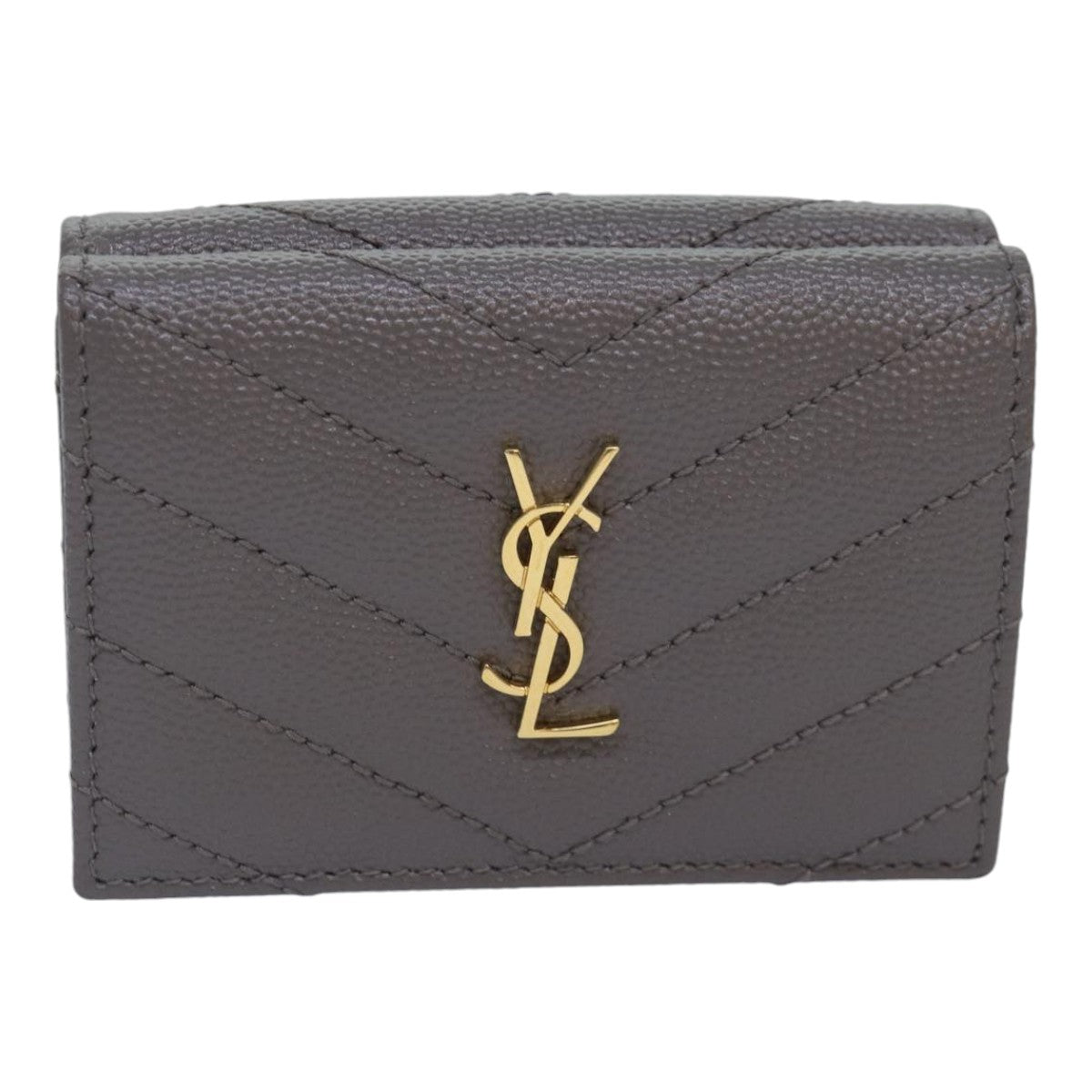 SAINT LAURENT Wallet Leather Gold Gray Auth ac3243 - 0