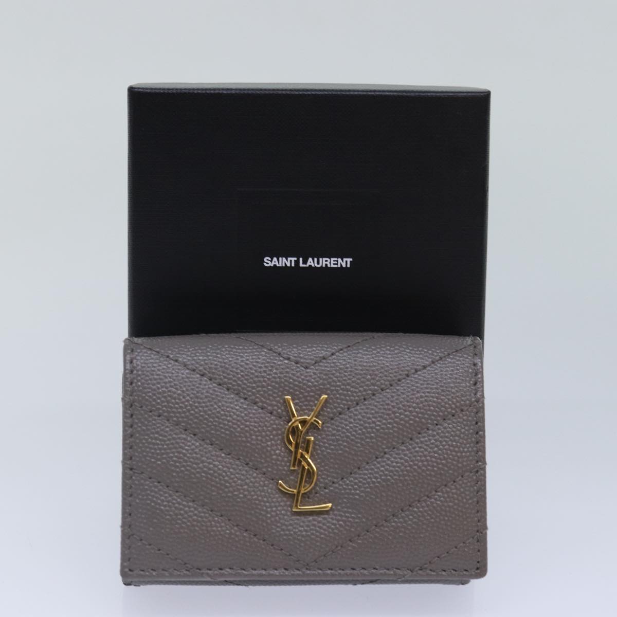 SAINT LAURENT Wallet Leather Gold Gray Auth ac3243