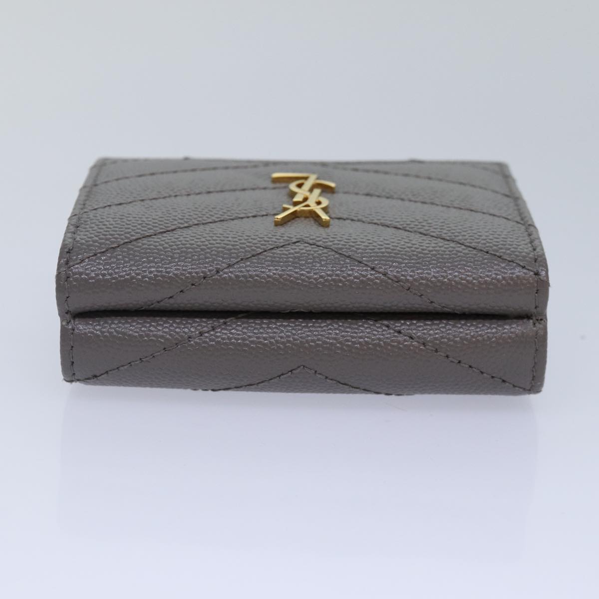 SAINT LAURENT Wallet Leather Gold Gray Auth ac3243