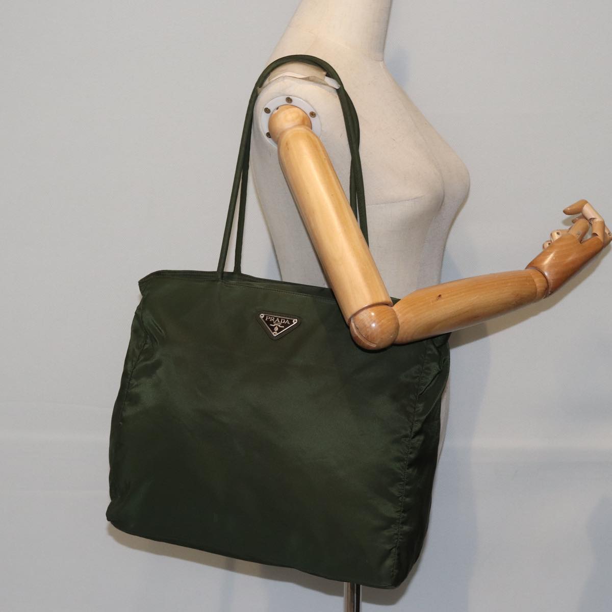 PRADA Tote Bag Nylon Green Auth ac3253