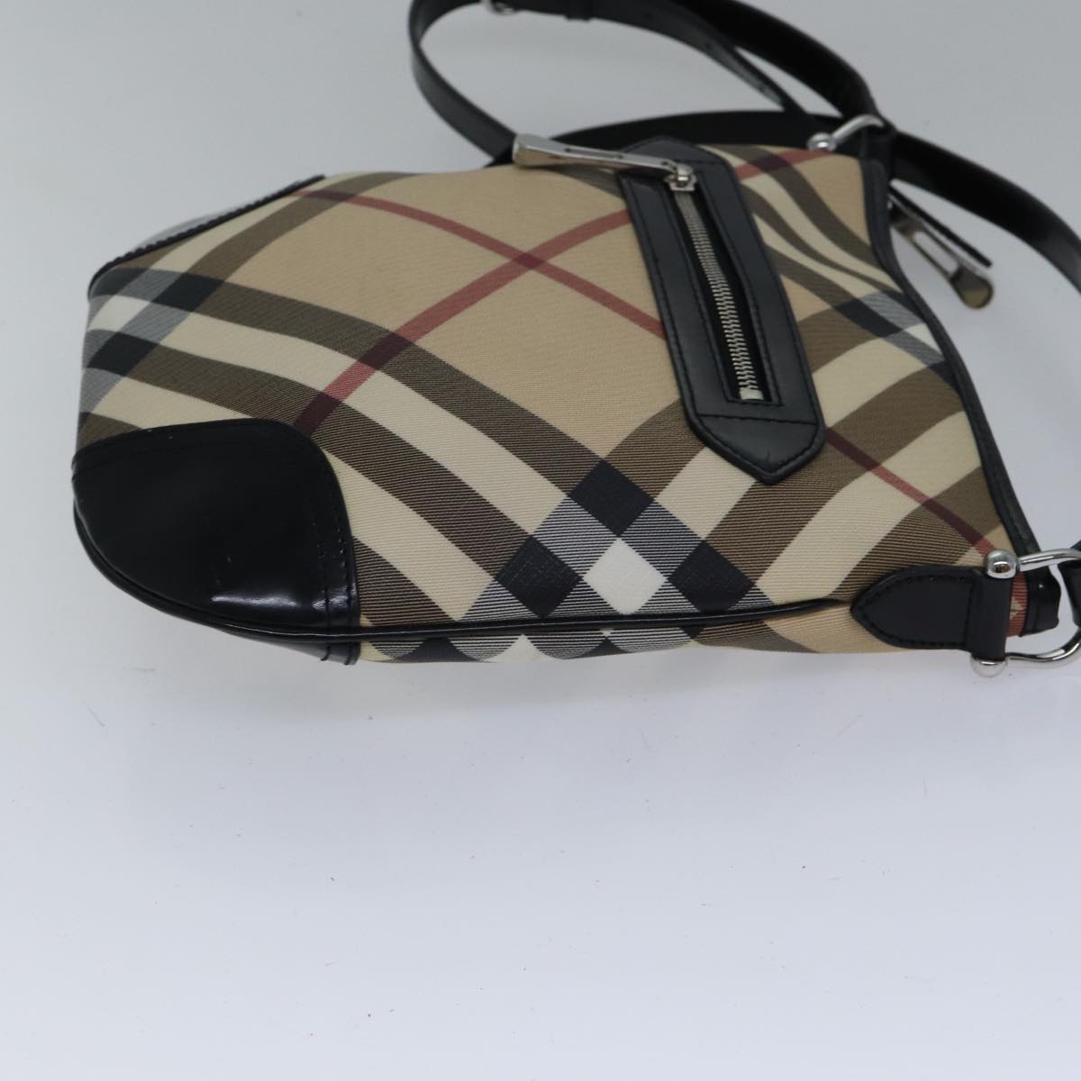 BURBERRY Nova Check Shoulder Bag Coated Canvas Beige Auth ac3255