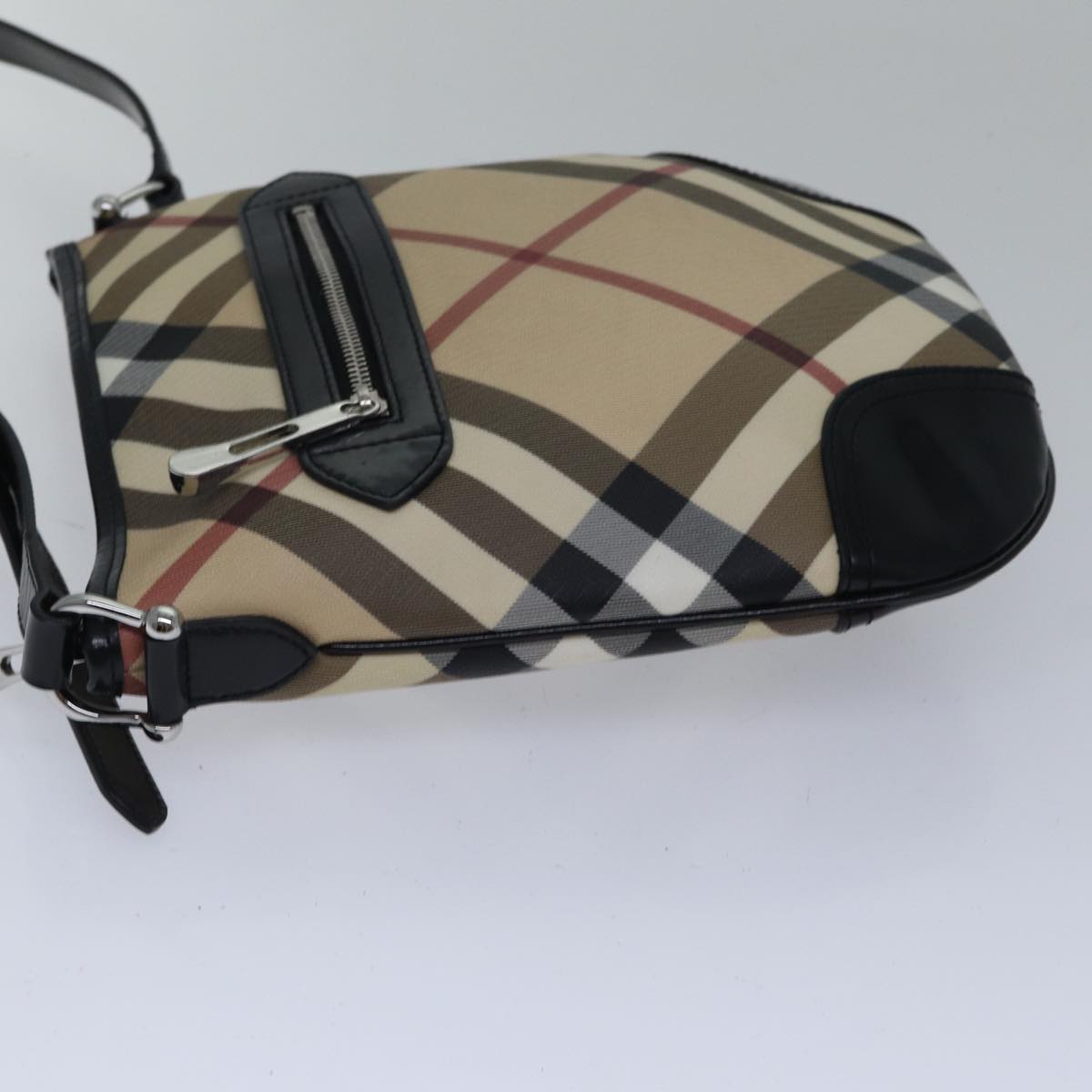 BURBERRY Nova Check Shoulder Bag Coated Canvas Beige Auth ac3255