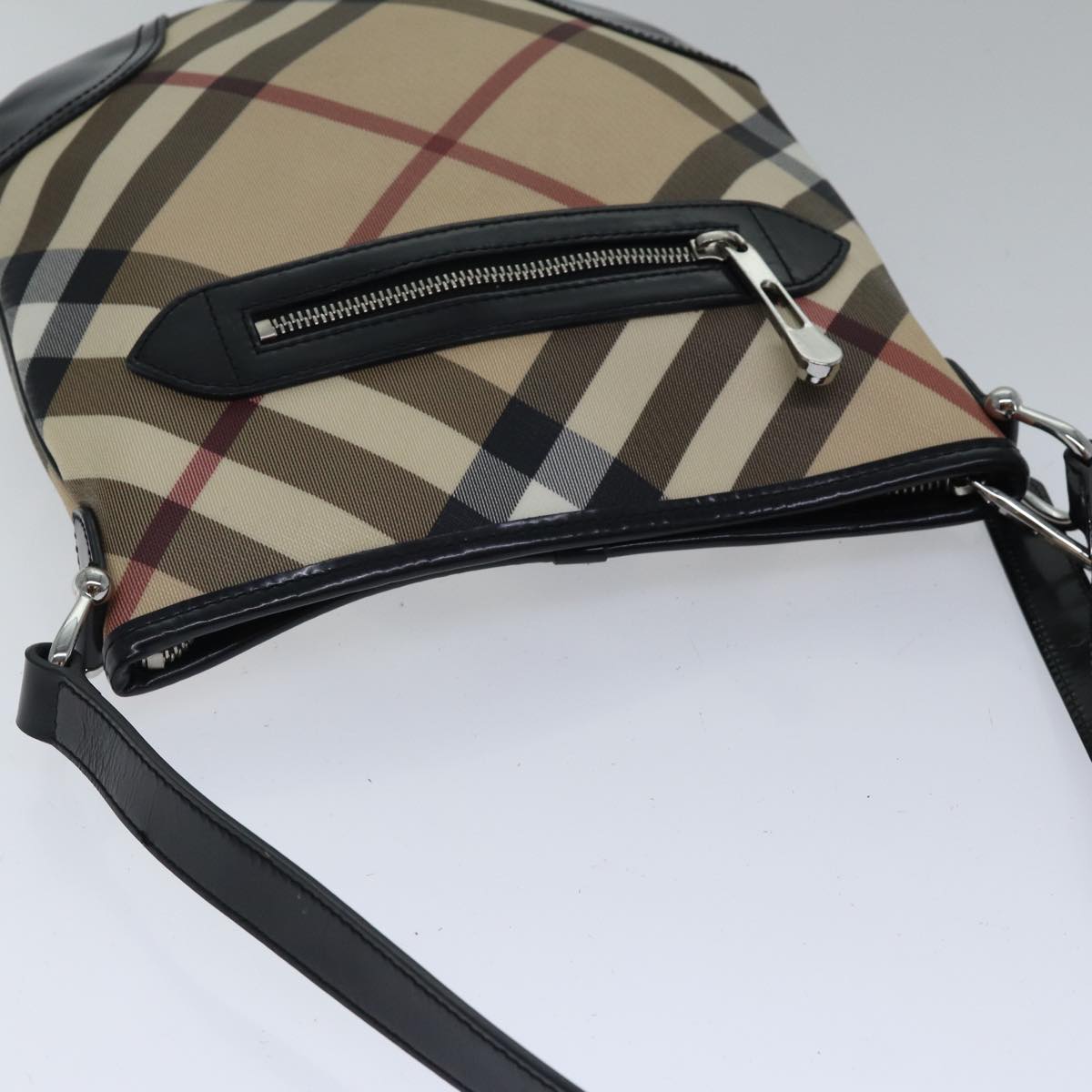 BURBERRY Nova Check Shoulder Bag Coated Canvas Beige Auth ac3255