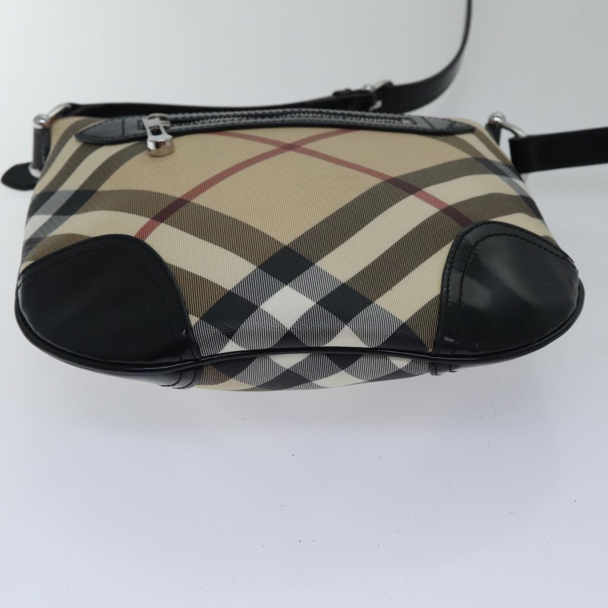 BURBERRY Nova Check Shoulder Bag Coated Canvas Beige Auth ac3255