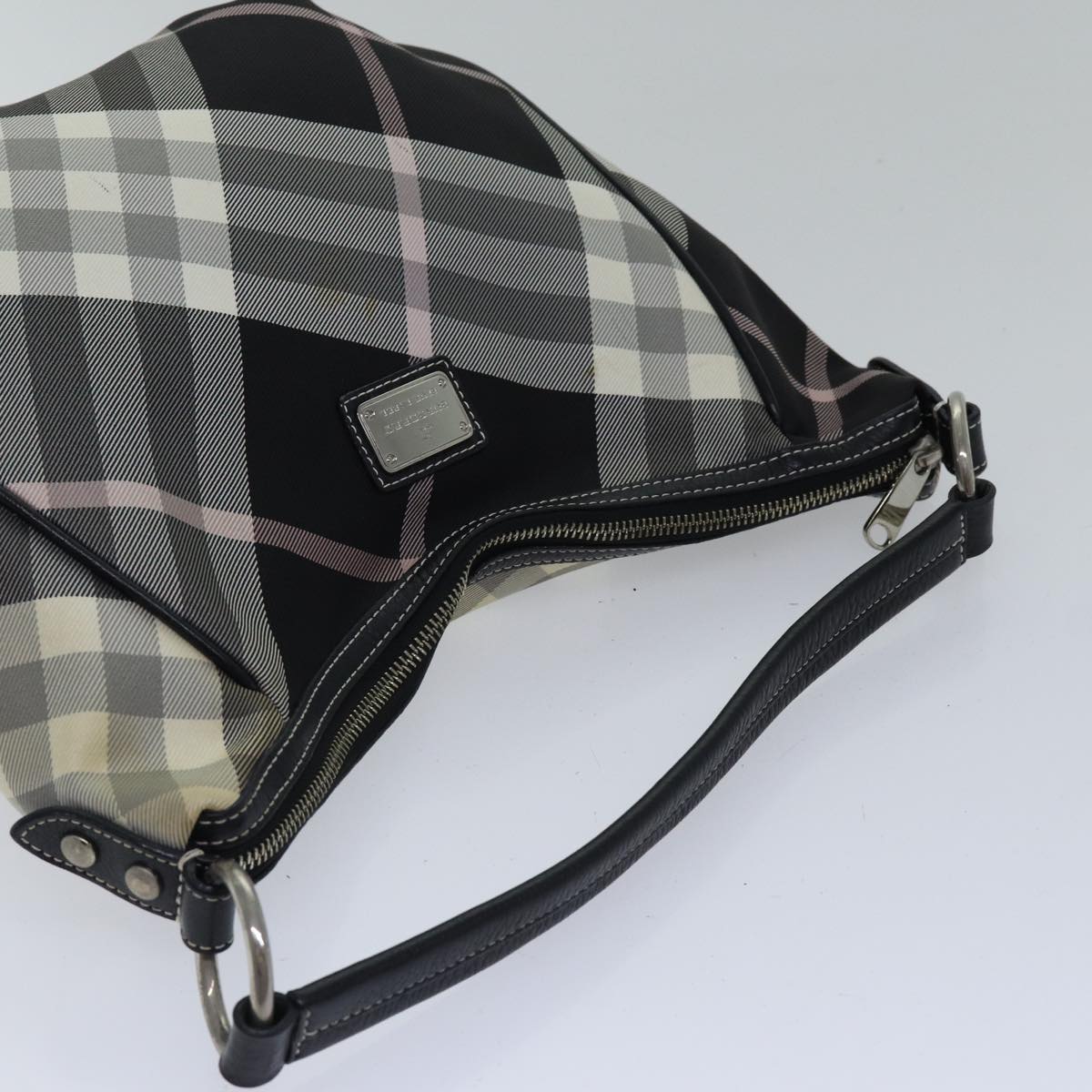 BURBERRY Nova Check Blue Label Shoulder Bag Gray Black Auth ac3258