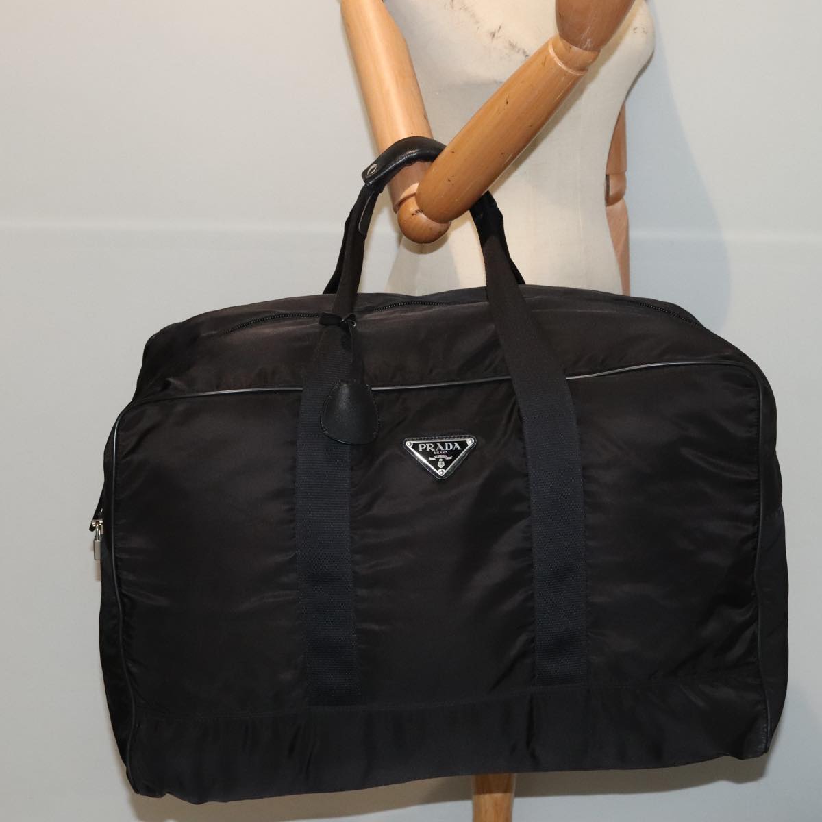 PRADA Boston Bag Nylon Black Auth ac3266