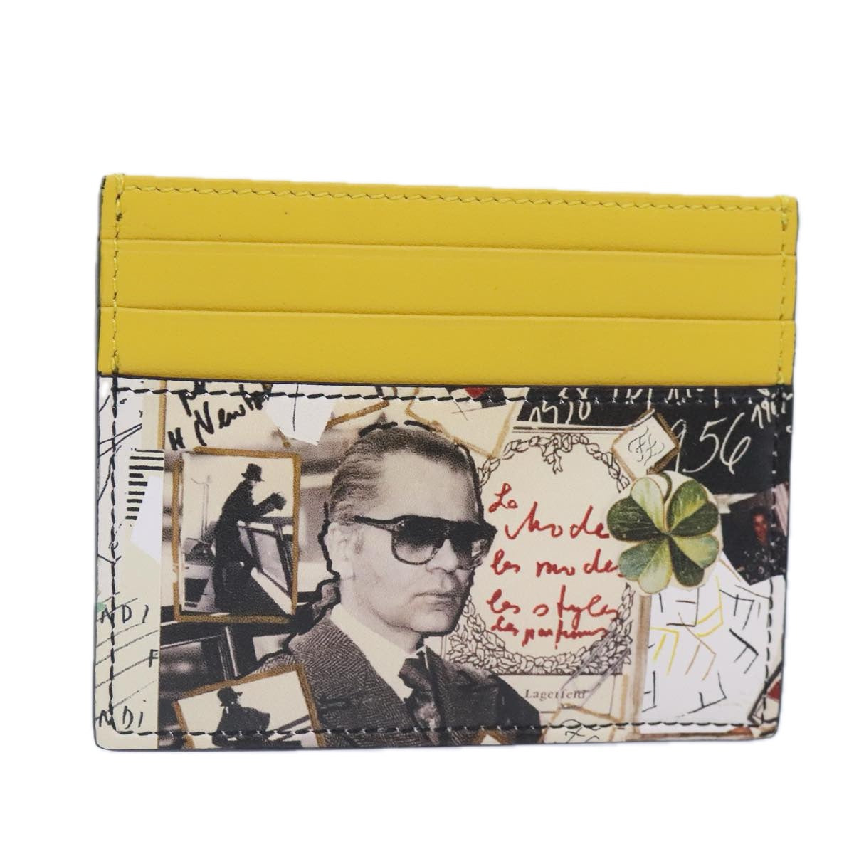 FENDI Card Case Leather Yellow Auth ac3270