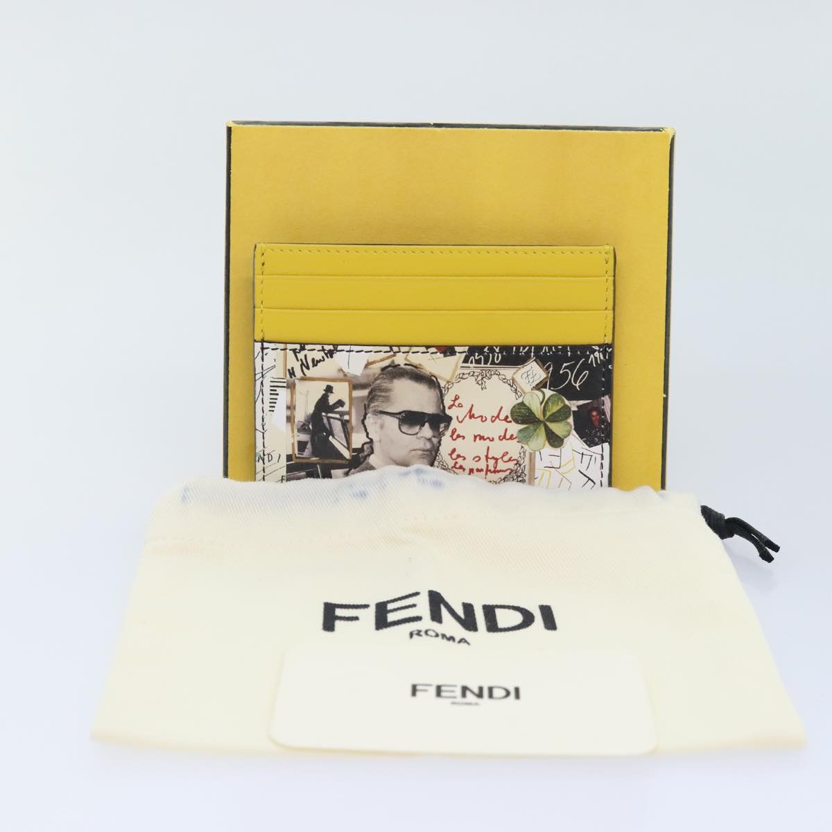 FENDI Card Case Leather Yellow Auth ac3270