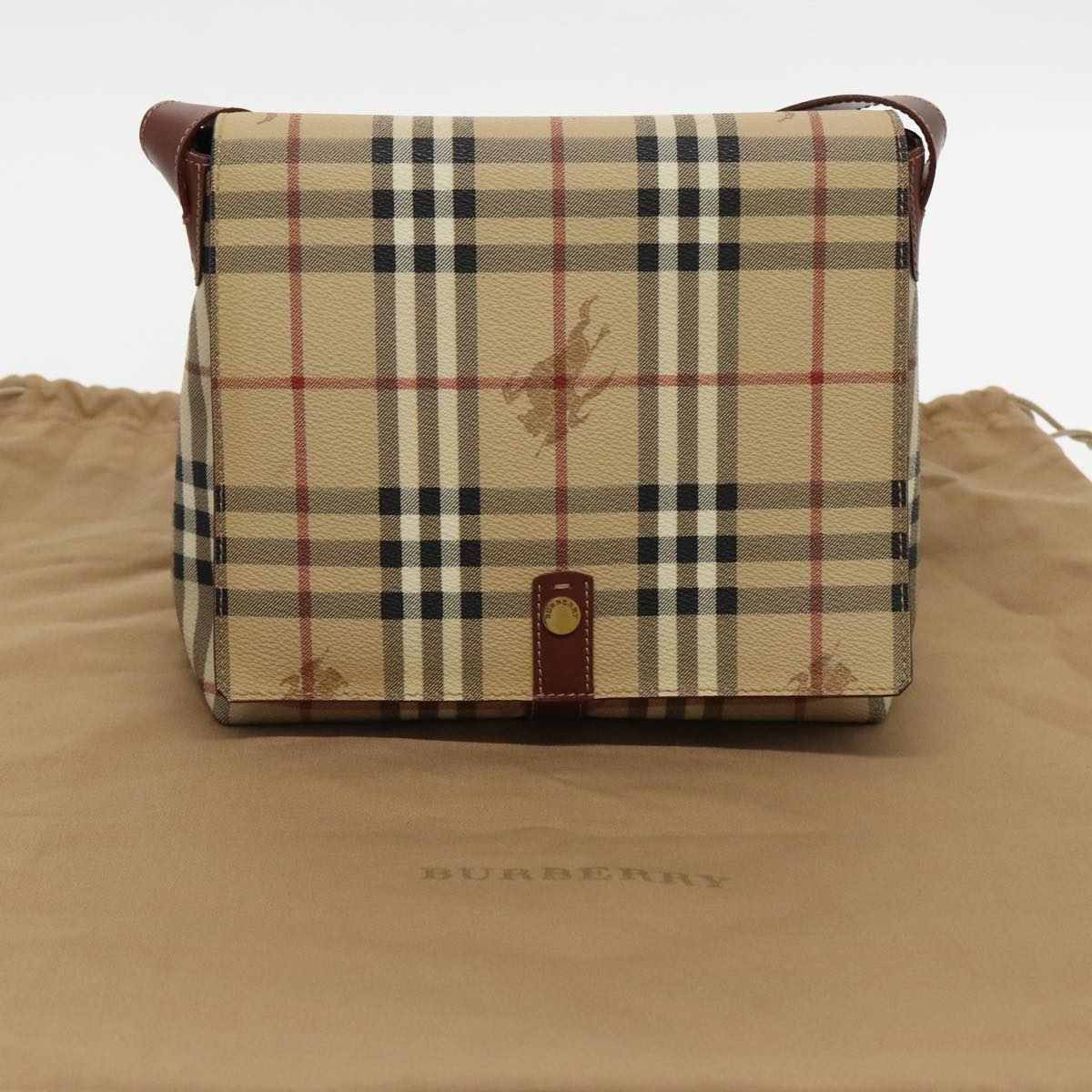 BURBERRY Nova Check Shoulder Bag PVC Leather Beige Auth ac3276