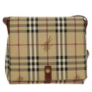 BURBERRY Nova Check Shoulder Bag PVC Leather Beige Auth ac3276-13