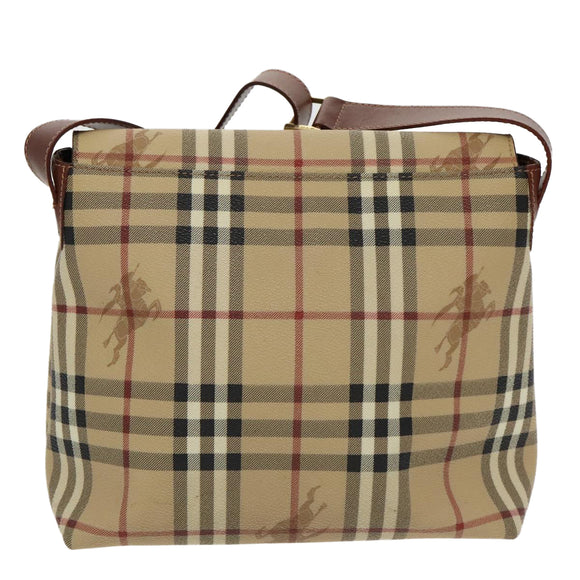 BURBERRY Nova Check Shoulder Bag PVC Leather Beige Auth ac3276