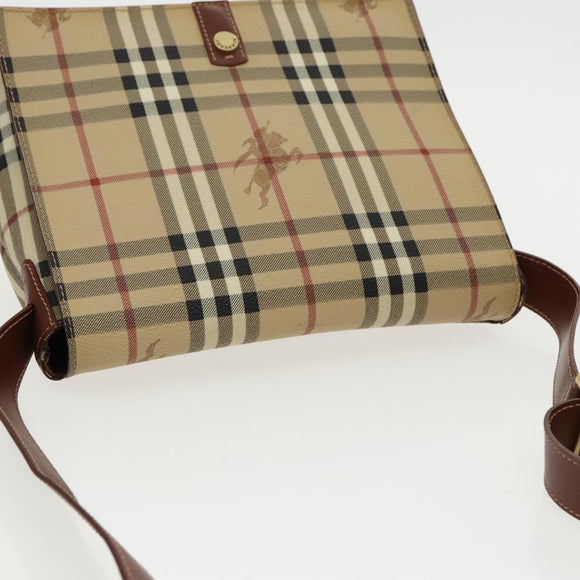 BURBERRY Nova Check Shoulder Bag PVC Leather Beige Auth ac3276