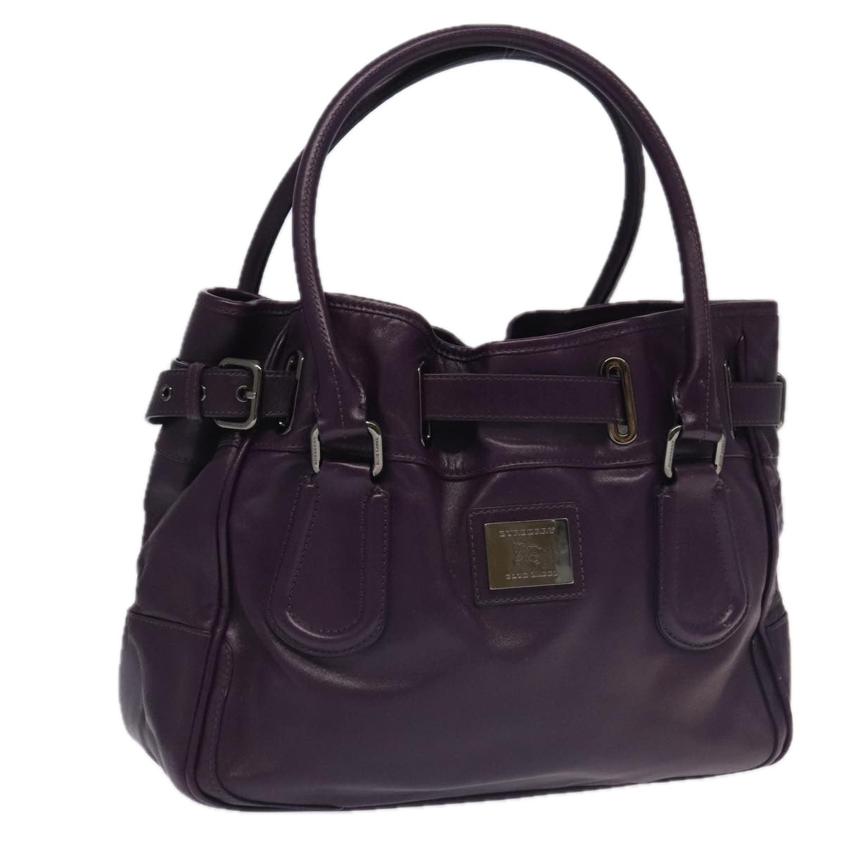 BURBERRY Hand Bag Leather Purple Auth ac3281