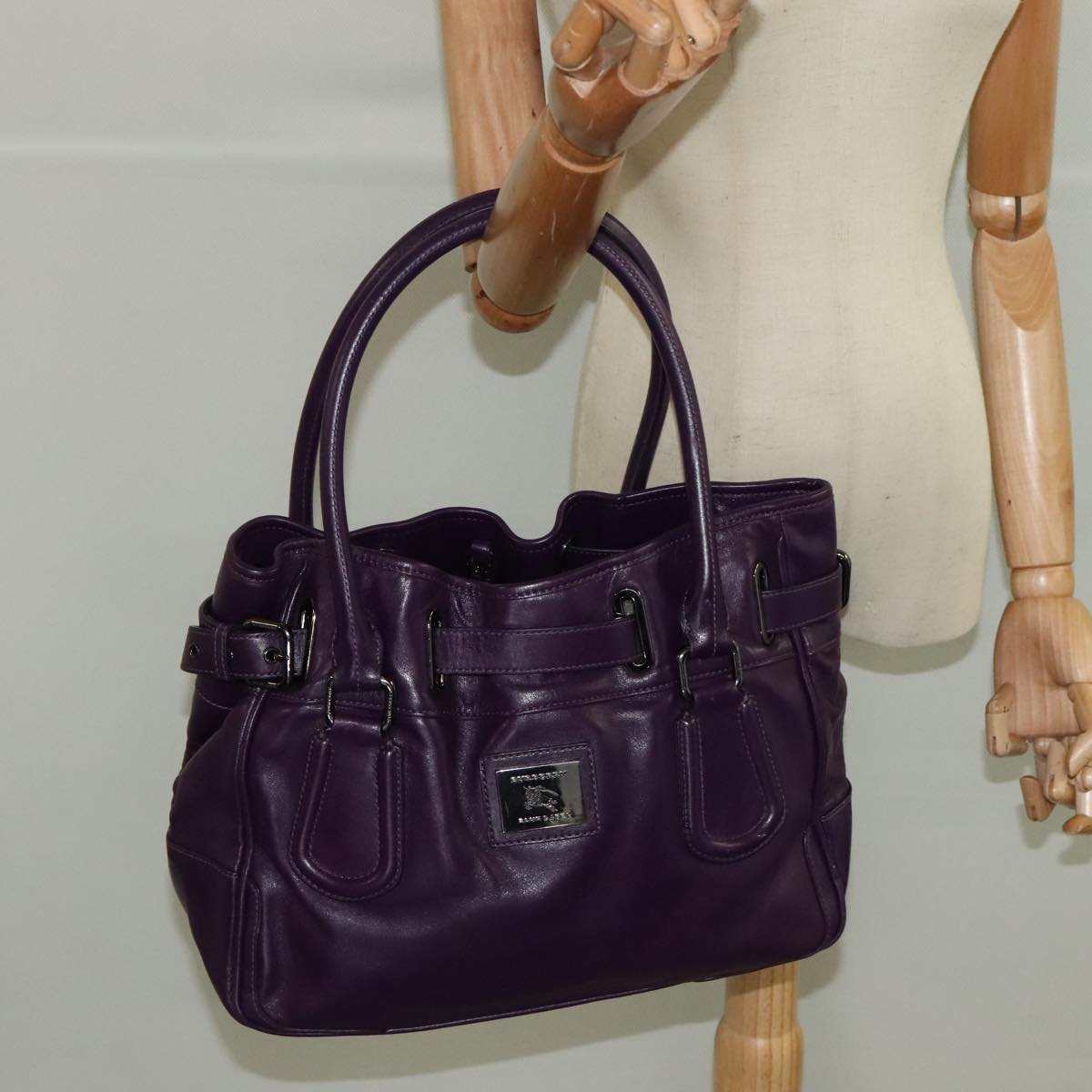 BURBERRY Hand Bag Leather Purple Auth ac3281