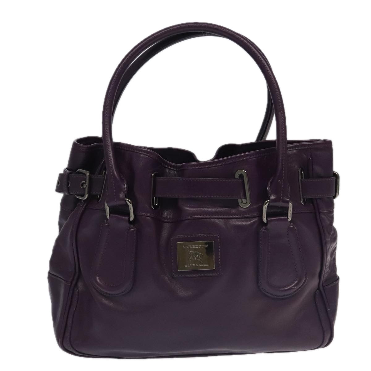 BURBERRY Hand Bag Leather Purple Auth ac3281